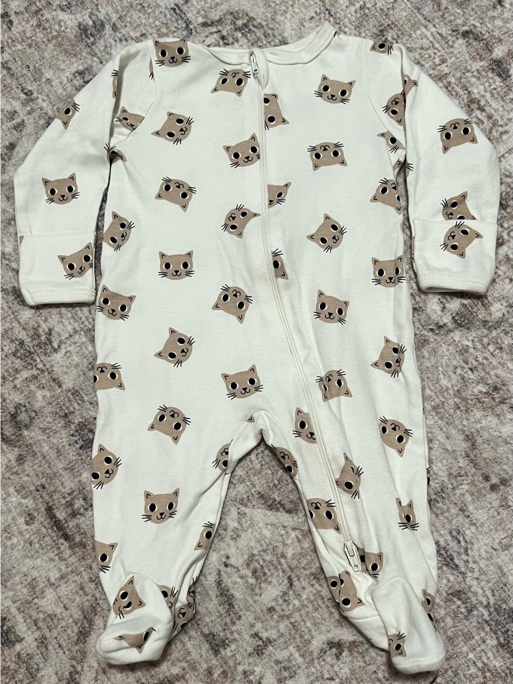 Neutral Cat Print Footed One-Piece Pajamas for Kids